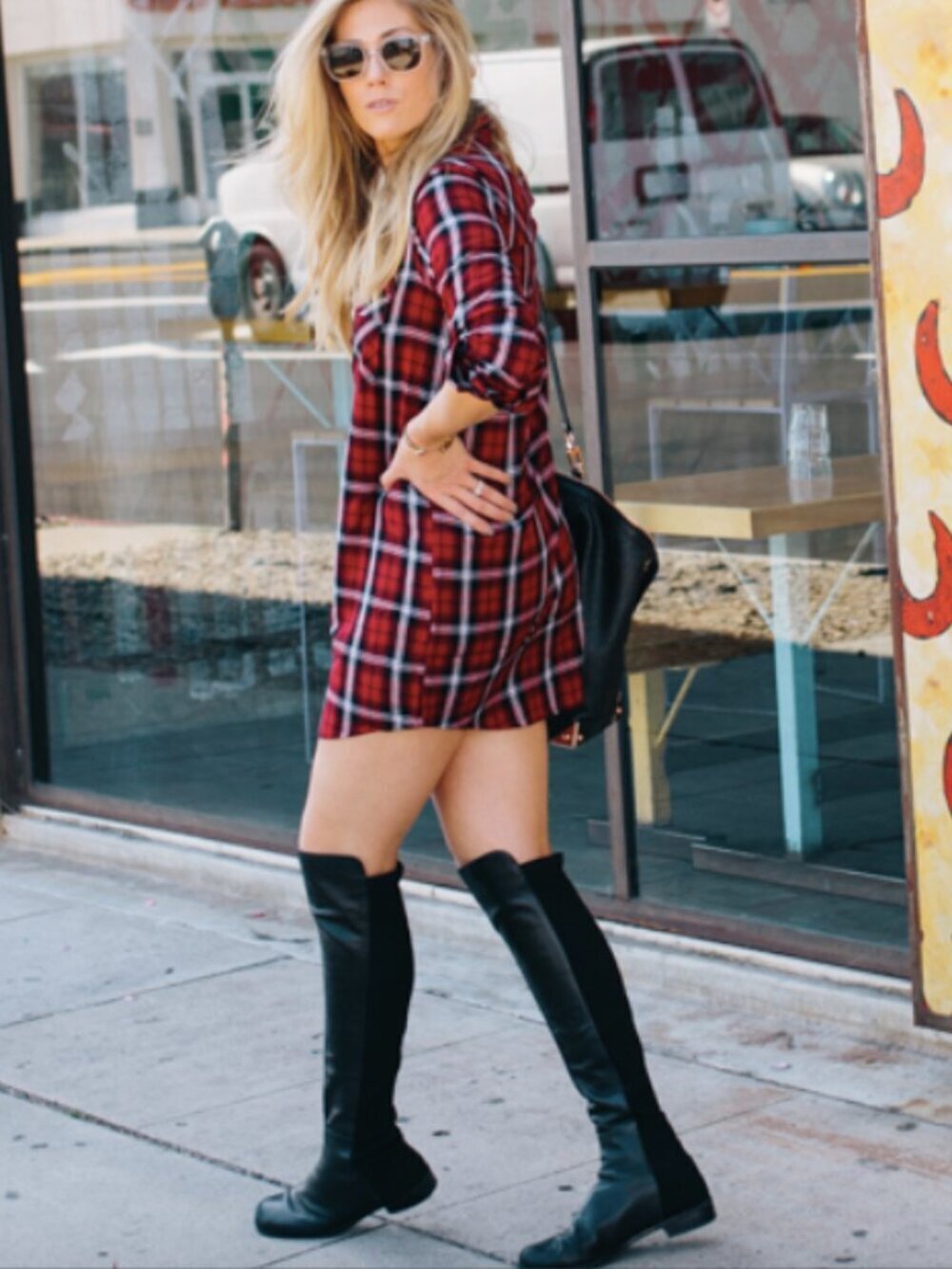 Aritzia Wilfred Free Veronica Buffalo Check Red Black Flannel Cotton Dress L